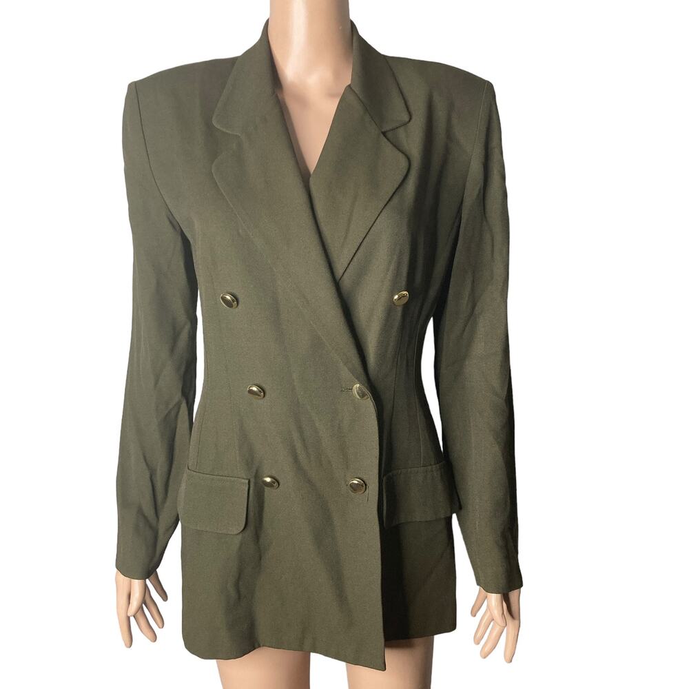Lois Snyder Dani Max Blazer Womens 6 Olive Green Double Breasted